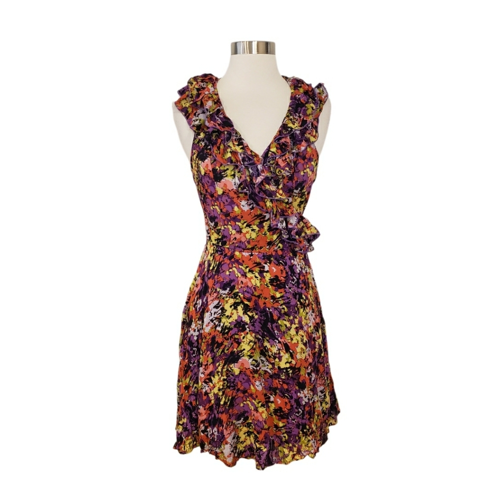 NWT Ark & Co Small Colorful Ruffled V Neck Wrap Dress